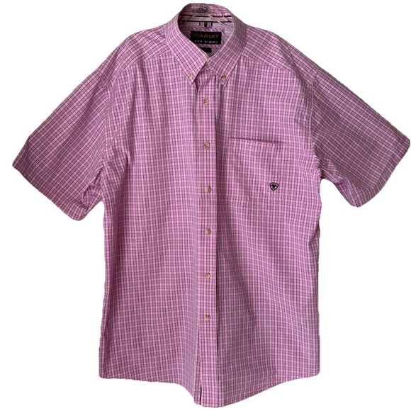 Ariat Other - Ariat Pro Series Shirt Men L Pink Plaid Button Down Short Sleeve Chest Pocket